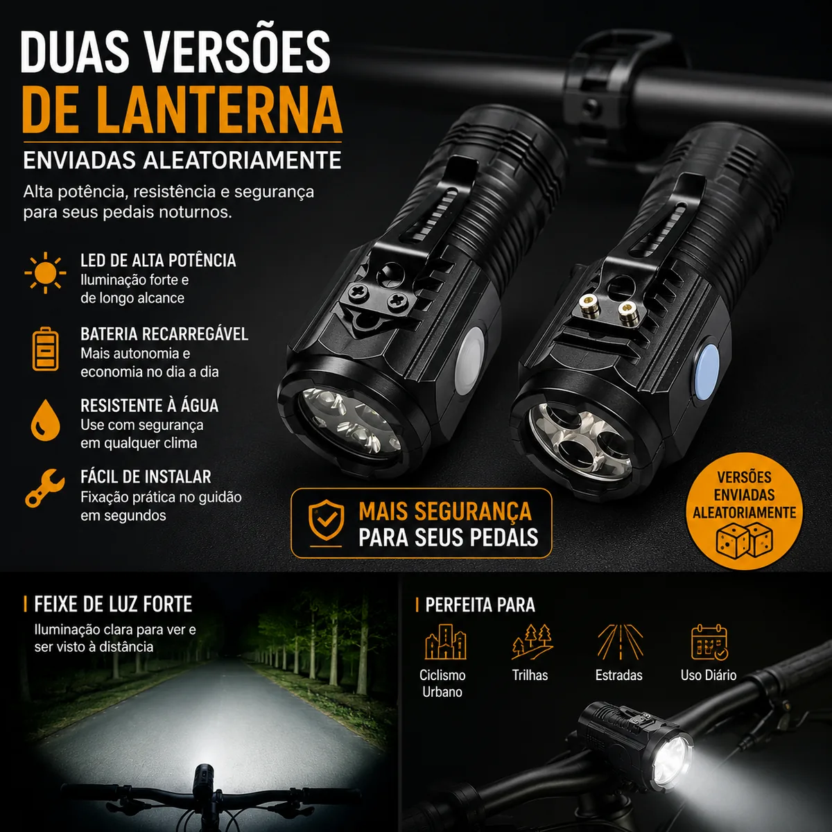 Lanterna LED Recarregável IPX4 3 Modos